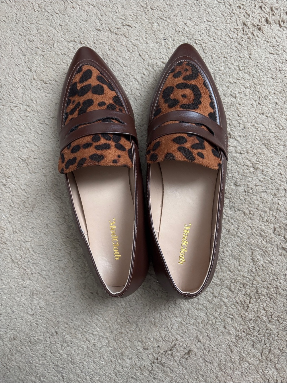Modcloth Brown Leopard-Accent Pointed Penny Loafers